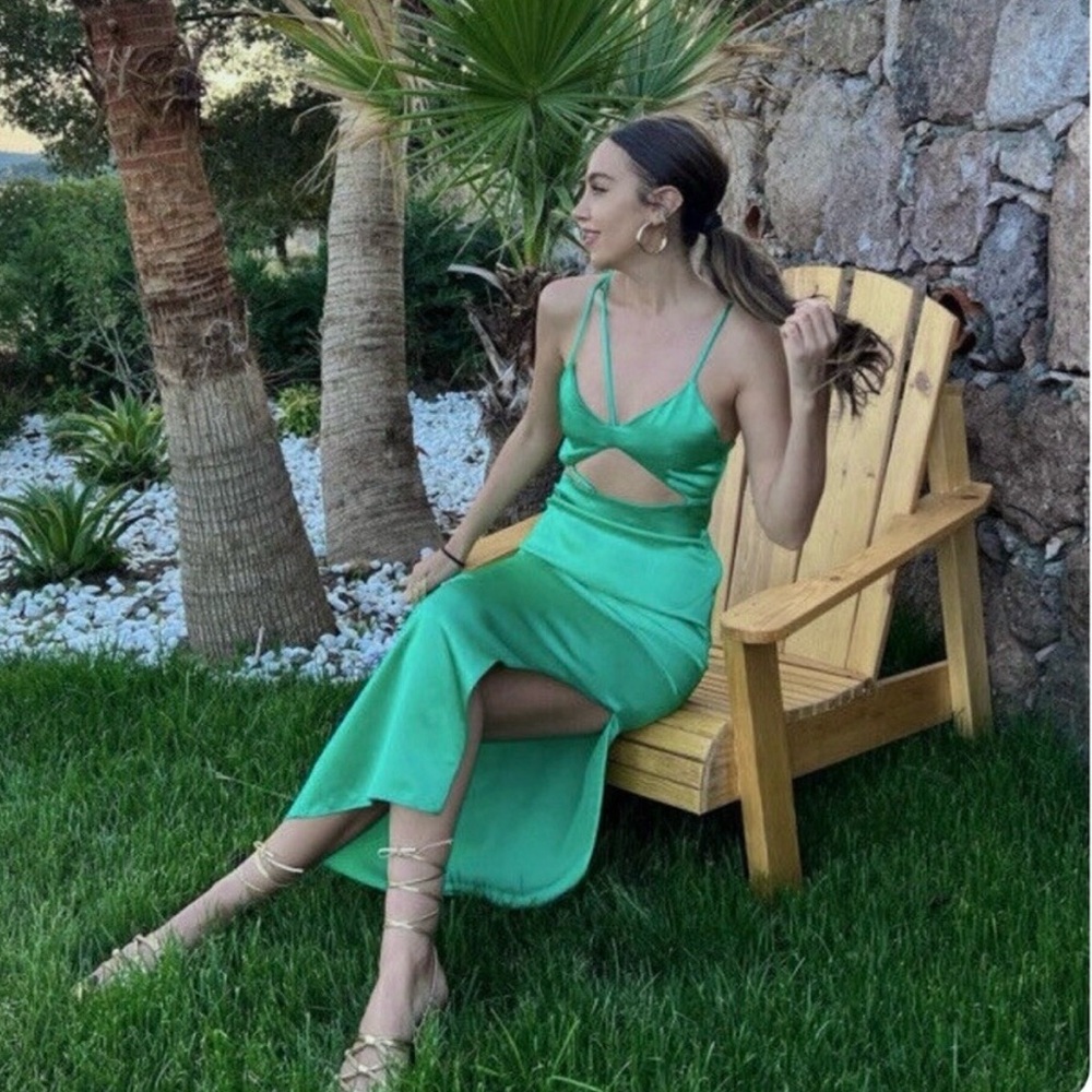 Zara Teal Satin Cutout Dress- XS